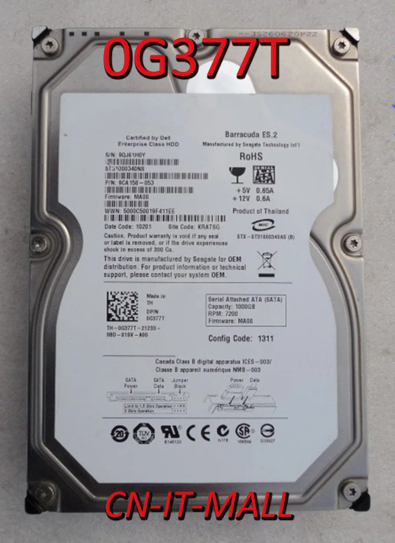 

Внутренний жесткий диск pull 0G377T G377T ST31000340NS, ТБ, 7200 об/мин, 32 Мб кэш-памяти, SATA 3,0, 3,5 дюйма