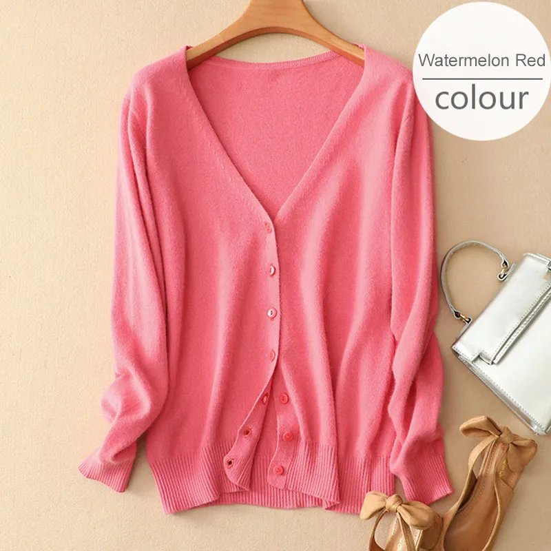 V-neck Red 2 Однобортный Для женщин свитер вязаный тонкий кардиган с круглым вырезом с длинным рукавом женские кардиганы Демисезонный женские топы - Цвет: V-neck Red 2