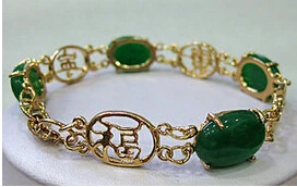 &gt Модные ювелирные изделия позолоченный зеленый нефритовый браслет 18 к желтое