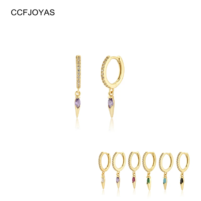 

CCFJOYAS 925 Sterling Silver Black/White/Turquoise color Zircon Awl Drop Earrings for Women European and American Punk Earrings