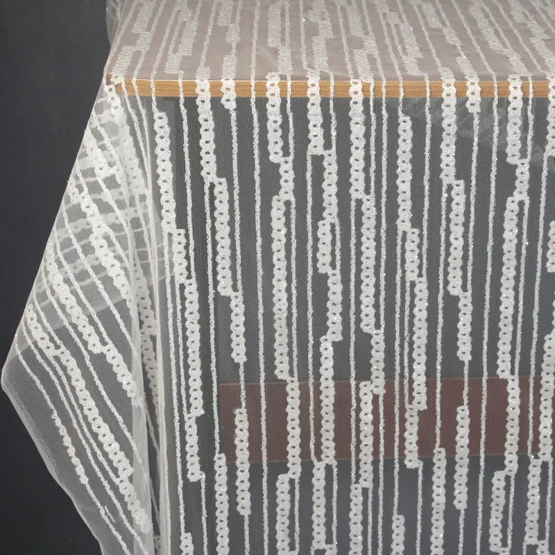 Модная белая кружевная ткань с блестками Цветочная вышивка свадебная для