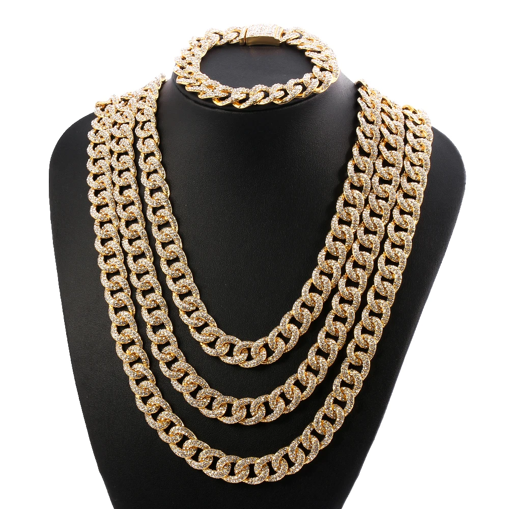 Хип хоп Miami Снаряженная кубинская цепочка Ожерелье для мужчин и женщин со льдом