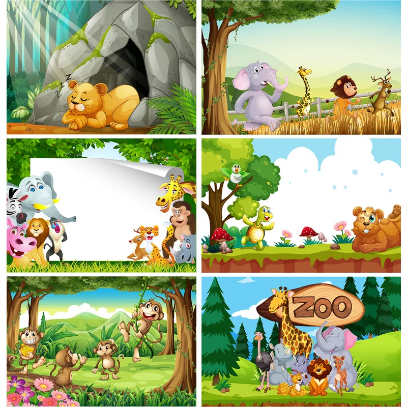 

Cartoon Jungle Safari Birthday Party Baby Family Shoot Poster Photo Photography Background Studio Props 21915 KTT-02