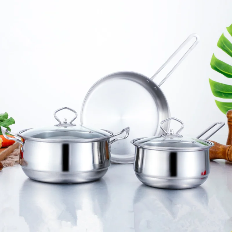 3 шт. антиобжигающие антипригарные наборы посуды бытовые кастрюли из нержавеющей