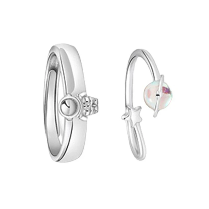 

2PCS Spaceship Ring Universe Astronaut Ring Adjustable Love Wedding Engagement Funny Gifts for Boyfriends Girlfriends