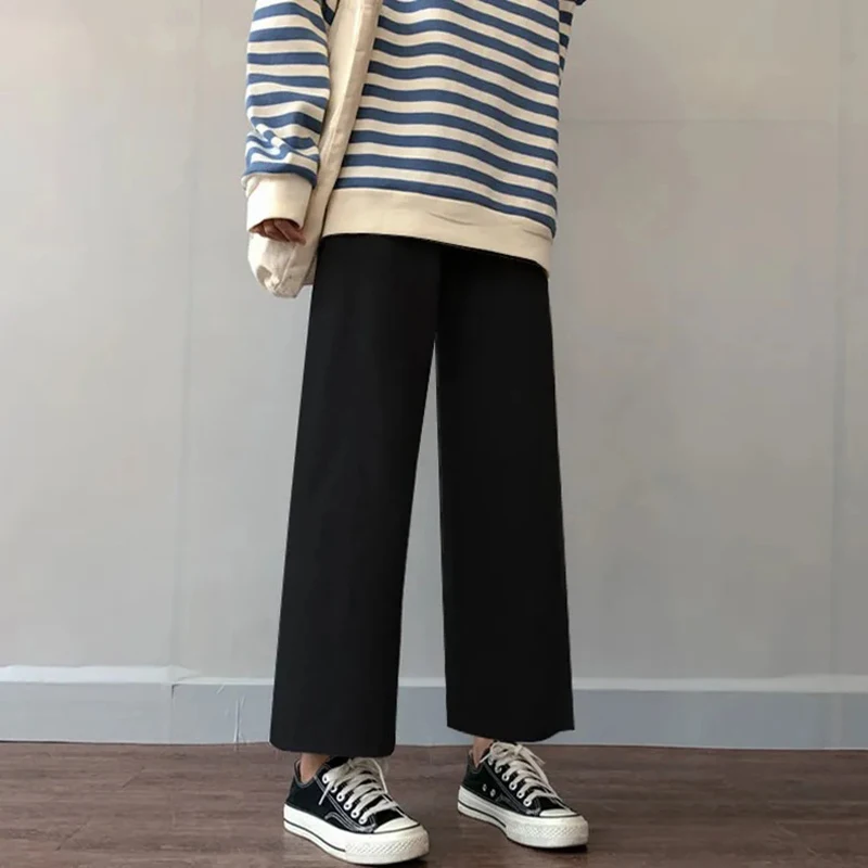 

Cusual Pants Women Spring Summer Loose Wide Leg Elastic High Waist Oversize Black Simple Comfortable Elegant Ladies D2945