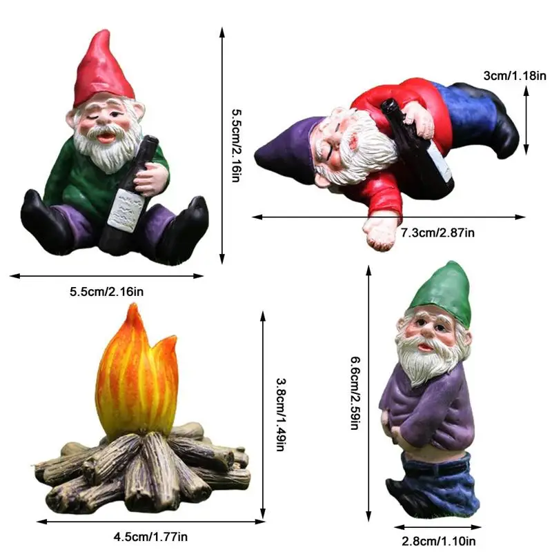 

4pcs Miniature Gnome Figurines Mini Garden Dwarf Ornaments Set Resin Fairy Statues Flower Pot Landscape Decoration Garden Decors