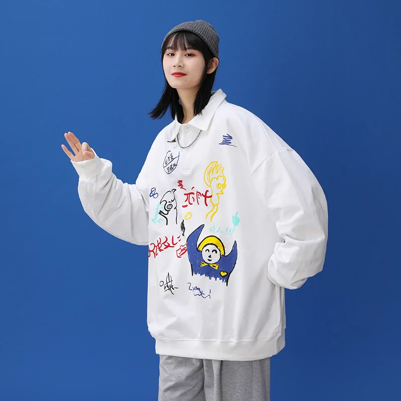 

2021 New Spring And Autumn Long-Sleeved Sweatshirt Men's Fashion Loose Lapel Anime Sweatshirt