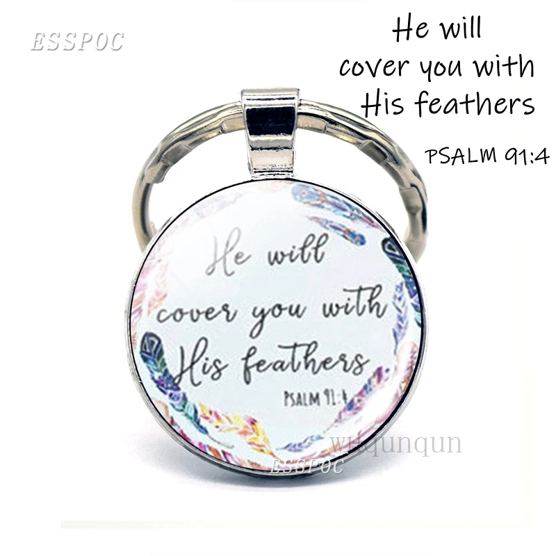 Он прикроет вас своими перьями Библейский стих цитата брелок стеклянные