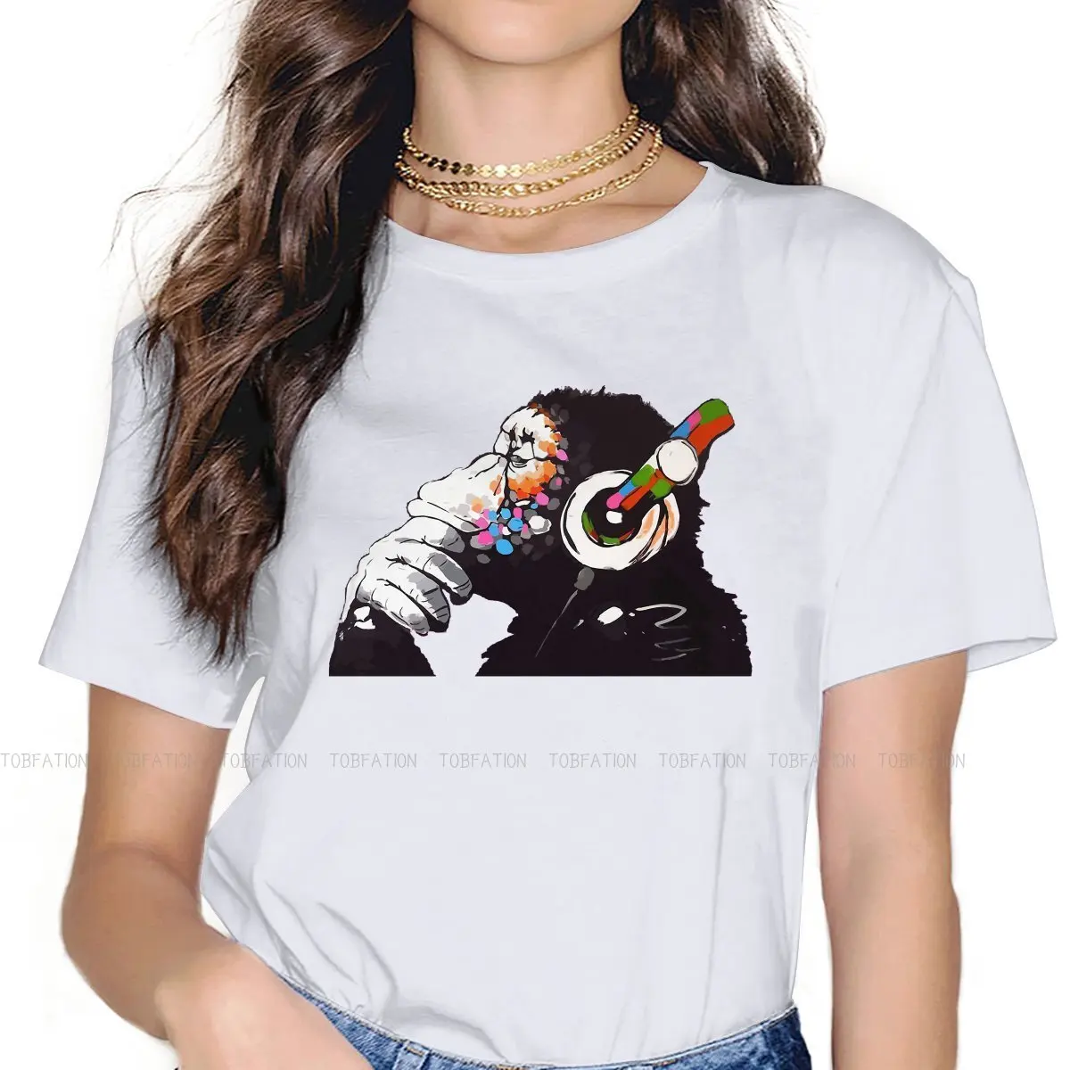 

BANKSY DJ Monkey Thinker Special TShirt for Girl Music Art 5XL Hip Hop Gift Idea T Shirt Stuff Hot Sale