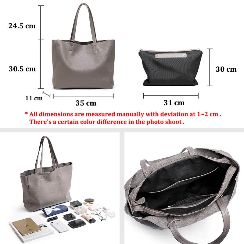 Сумка тоут женская из натуральной воловьей кожи черная/серая/коричневая|Сумки с