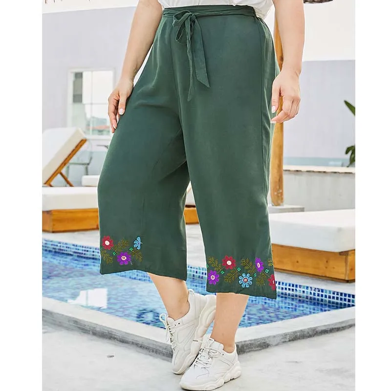 Брюки WHZHM женские с широкими штанинами зеленые свободные повседневные поясом