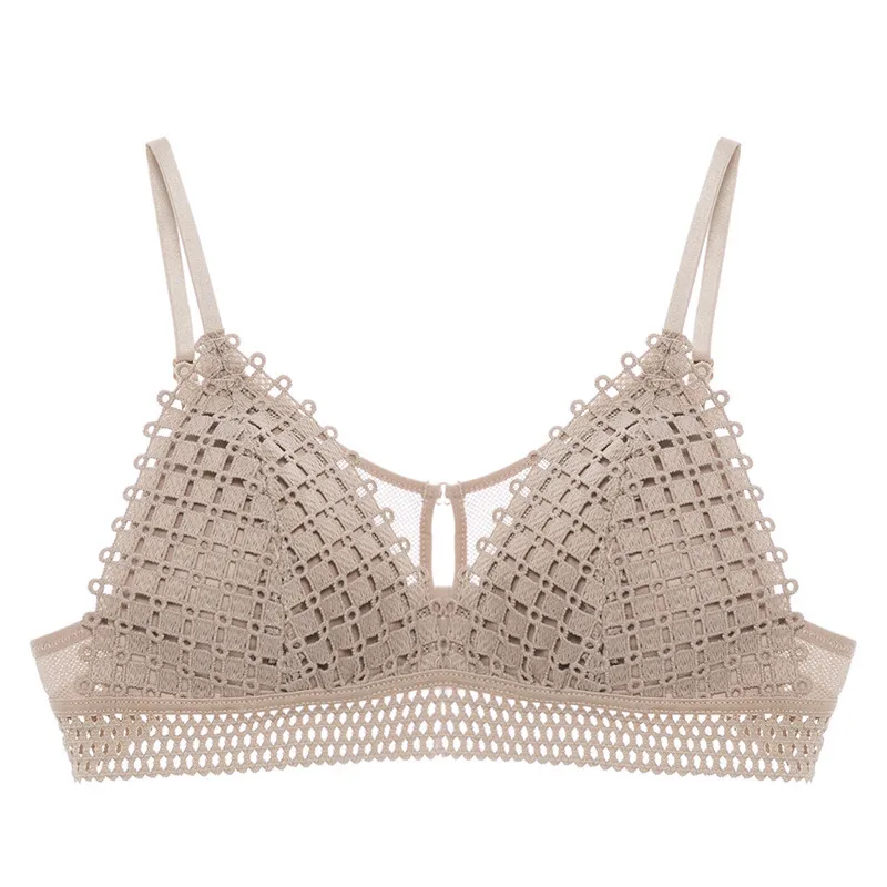 BEFORW Comfortable Seamless Adjustable Bralette Lace Hollow Out Backless Bra Sexy Lingerie Wireless Push Up Bras For Women - Цвет: Хаки