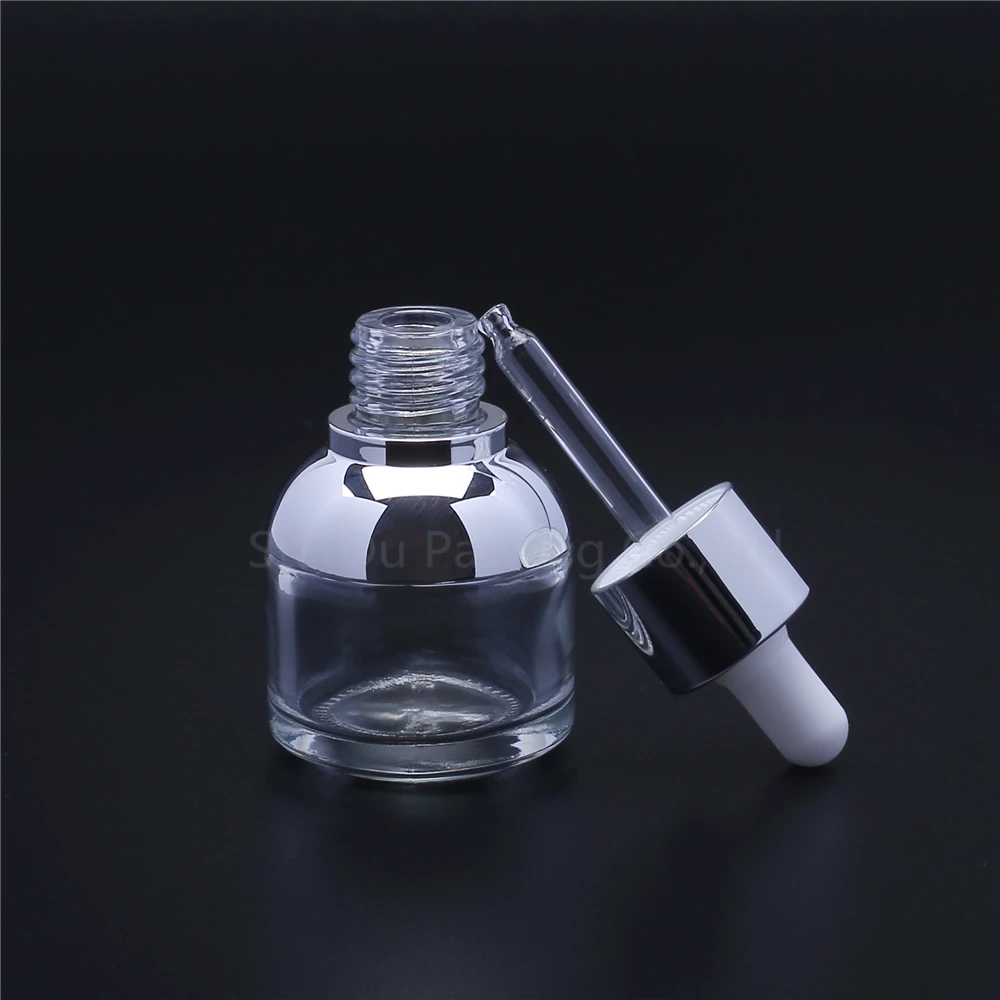 Прозрачная стеклянная бутылка капельница 30 мл пустой косметический упаковочный