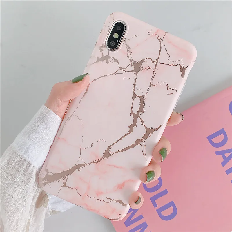 0939 2 FLYKYLIN милый розовый мраморный чехол для iphone XS Max XR X 6 S 6 S 7 8 Plus задняя крышка на мягкой IMD силиконовой матовой Coque держатель стенд - Цвет: 0939 2