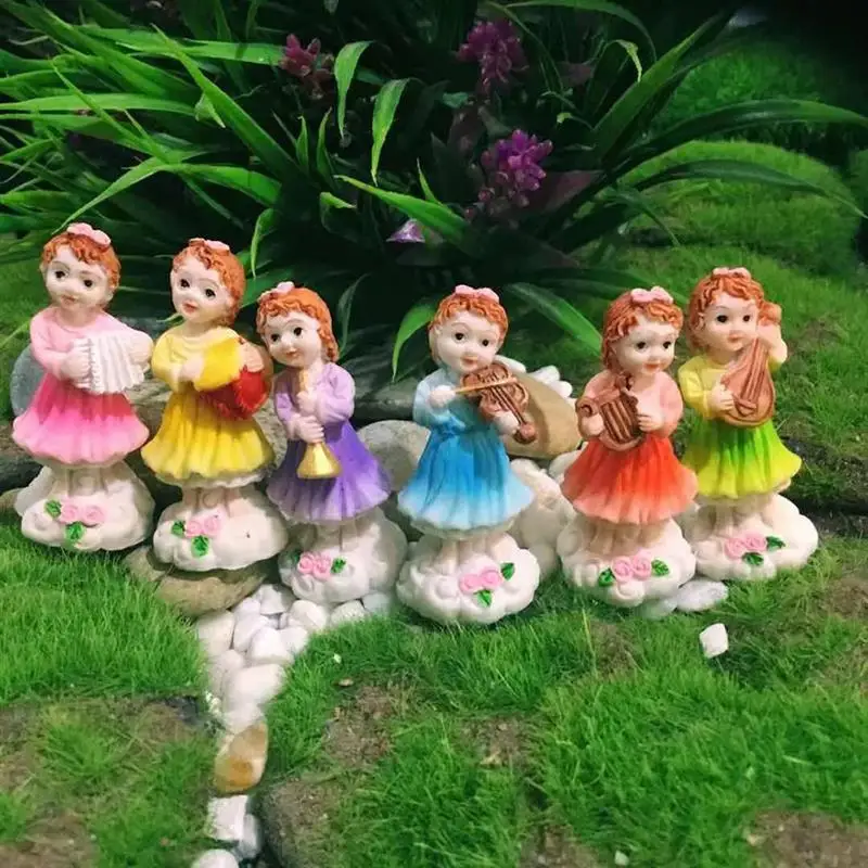 

6 шт в виде цветочной Феи украшение с музыкальными инструментами Hand-made сада Смола микро орнамент в стиле бонсай Изделия из смолы