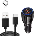 Автомобильное зарядное устройство с двумя USB-портами и кабелем USB Type-c QC 3,0 Для Huawei P40 P30 Mate 40 Pro Lite Honor 9A 10X Lite