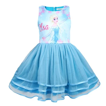 DS017-Blue Платье принцессы для девочек; кружевное платье Снежной Королевы Эльзы и Анны для девочек; подарок на день рождения; костюм; рождественское платье; одежда для детей - Цвет: DS017-Blue