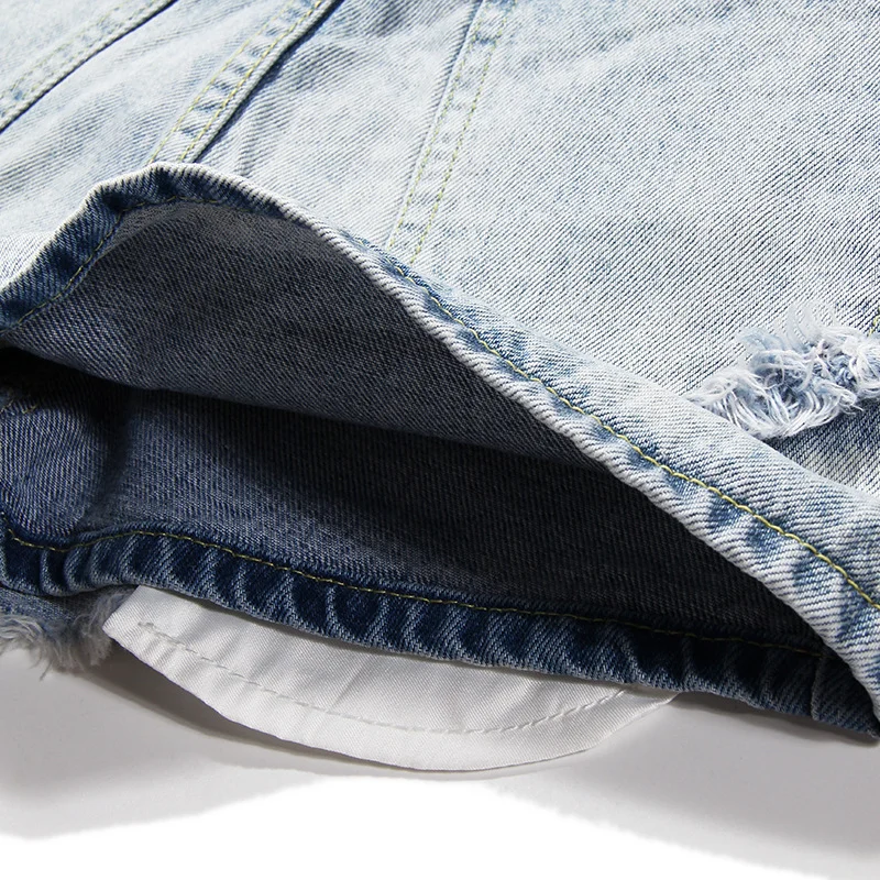 

Denim Cotton Shorts Women Tassel Double High Waist 2021 Summer Vintage Washed Thin Pockets Female Jeans Straight Hot Shorts