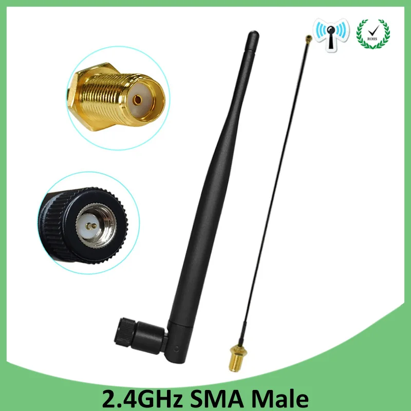 GRANDWISDOM 5pcs 2.4G antenna 5dbi sma male wlan wifi 2.4ghz antene IPX ipex 1 SMA female pigtail Extension Cable iot antena