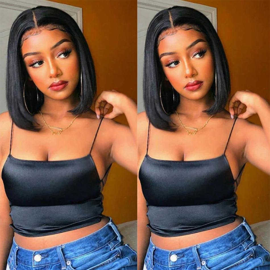 

Malaysian Straight Bob Wig For Women 13x1 T Part Lace Front Human Hair Wigs 4x4 Lace Human Hair Short Bob Wig Natural Color