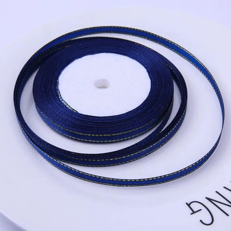 Атласные ленты с золотистыми краями 6 мм 22 метра в рулоне для свадьбы Рождества