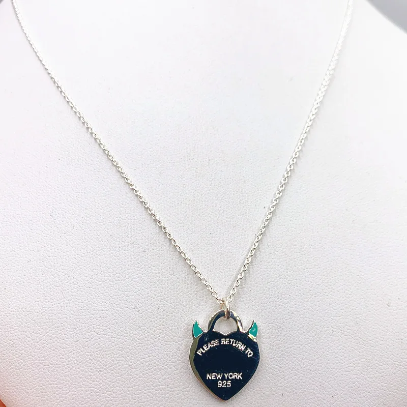 

1:1TTFF Exclusive Sale Enamel Demon Loving Heart Necklace Women Valentine Warm Jewelry S925 Sterling Silver Logo Original Gift