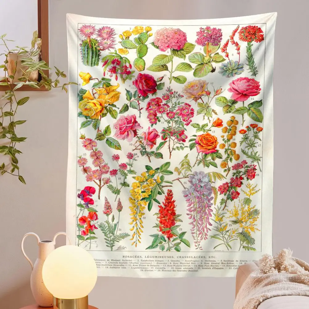 Цветочный ботанический гобелен настенные цветы Таблица цветов эстетические