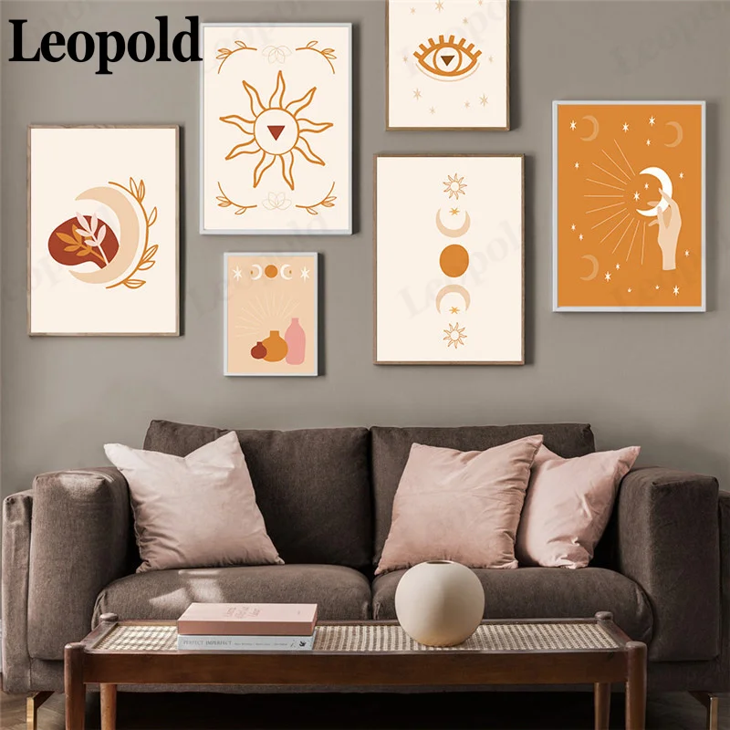 

Nordic Modern Cartoon Canvas Poster Cartoon Moon Sun Picture Print Wall Art Living Room Decoration Frameless Painting