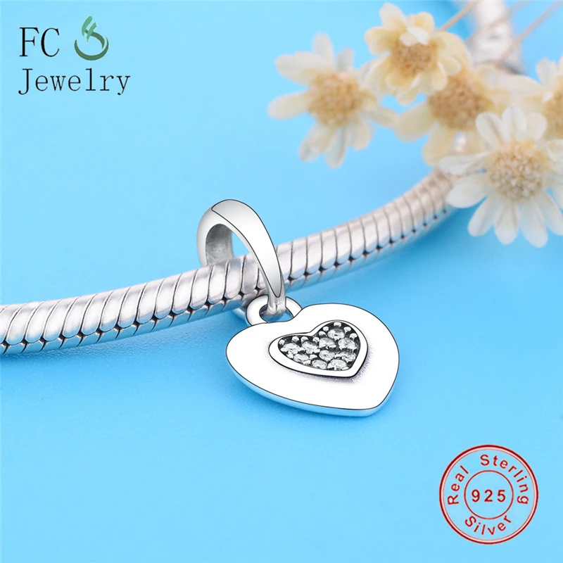 Подходят оригинальный Браслеты 925 пробы серебро сердце Форма Подвески Berloques