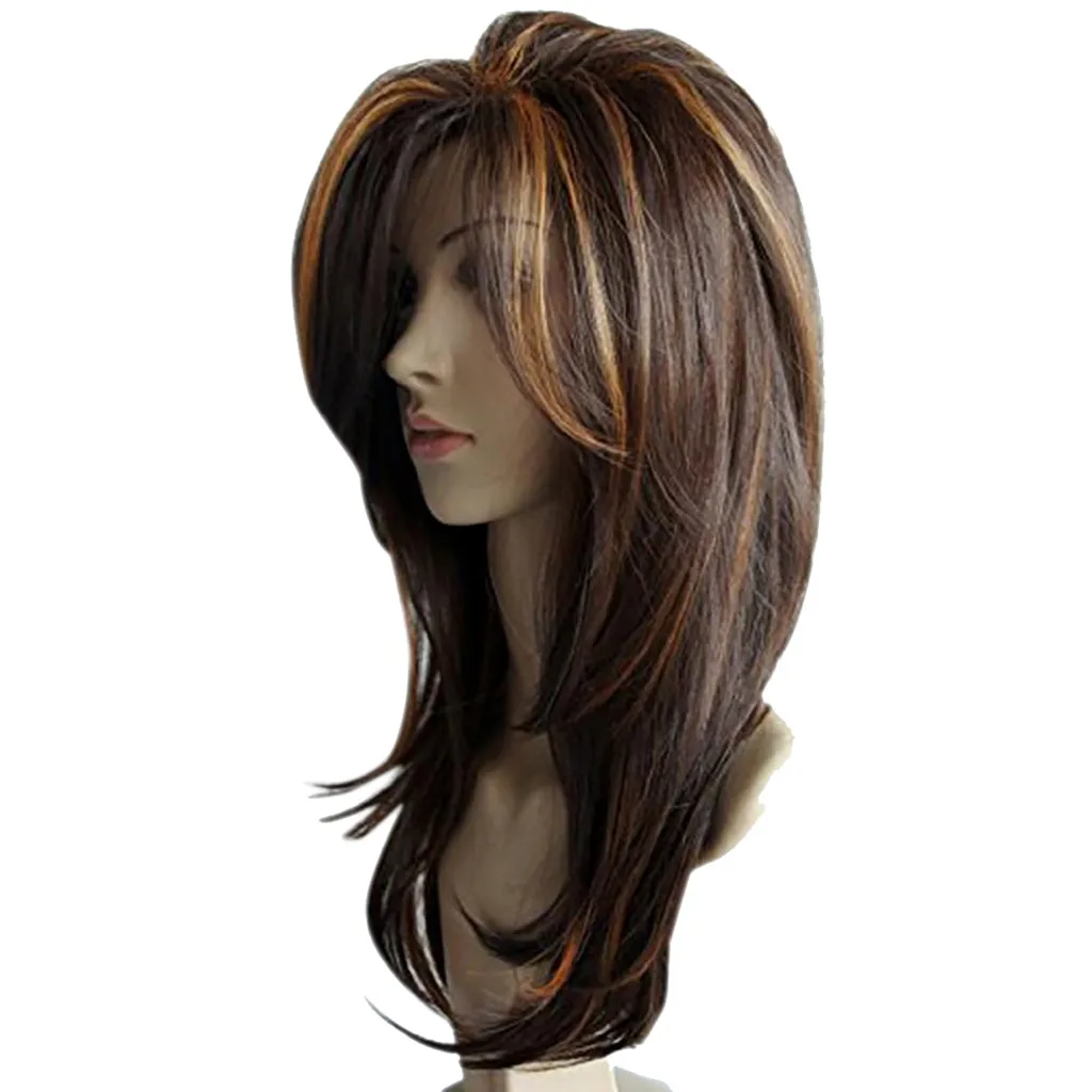 

Hot sale 100% new Full wig 50cm Length Brown Fashion Elastic Short Sexy Wig Front Wavy Black Women Red Synthetic Wigs Rose Net