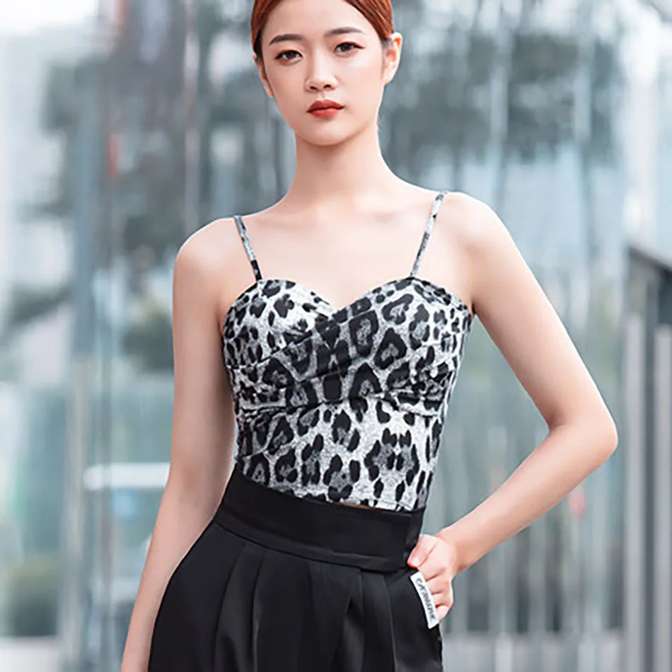 Новая леопардовая футболка для латиноамериканских танцев женские топы без