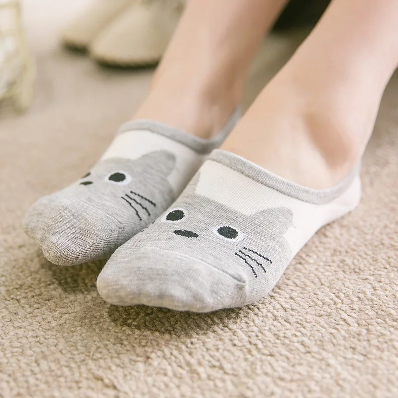 Kawaii/модные милые носки Женские тапочки Невидимые короткие Носки с рисунком кота