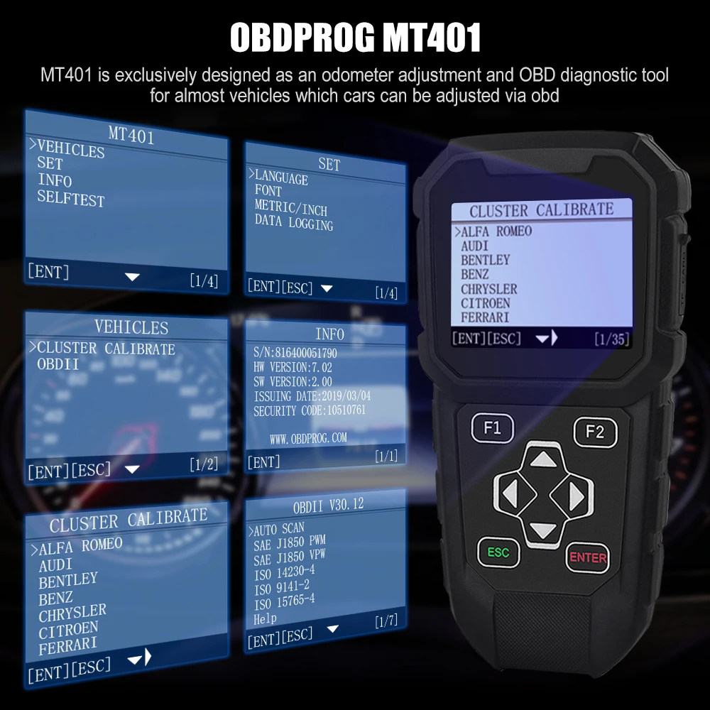 OBDPROG MT401 инструмент для коррекции одометра и OBD2 считыватель кодов Сканер