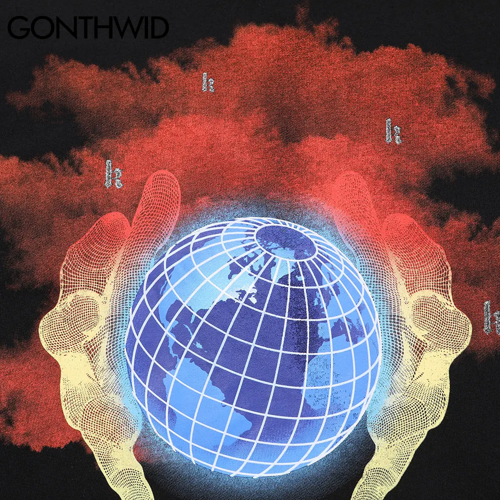 

GONTHWID T-Shirts Streetwear Graffiti 3D Hands Earth Tees Shirts Mens Summer Hip Hop Harajuku Casual Cotton Short Sleeve Tops