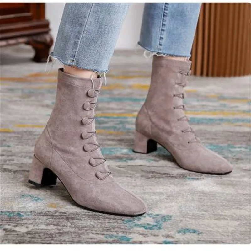 

Женские замшевые ботинки, Нескользящие эластичные ботинки в стиле ретро, зима 2020