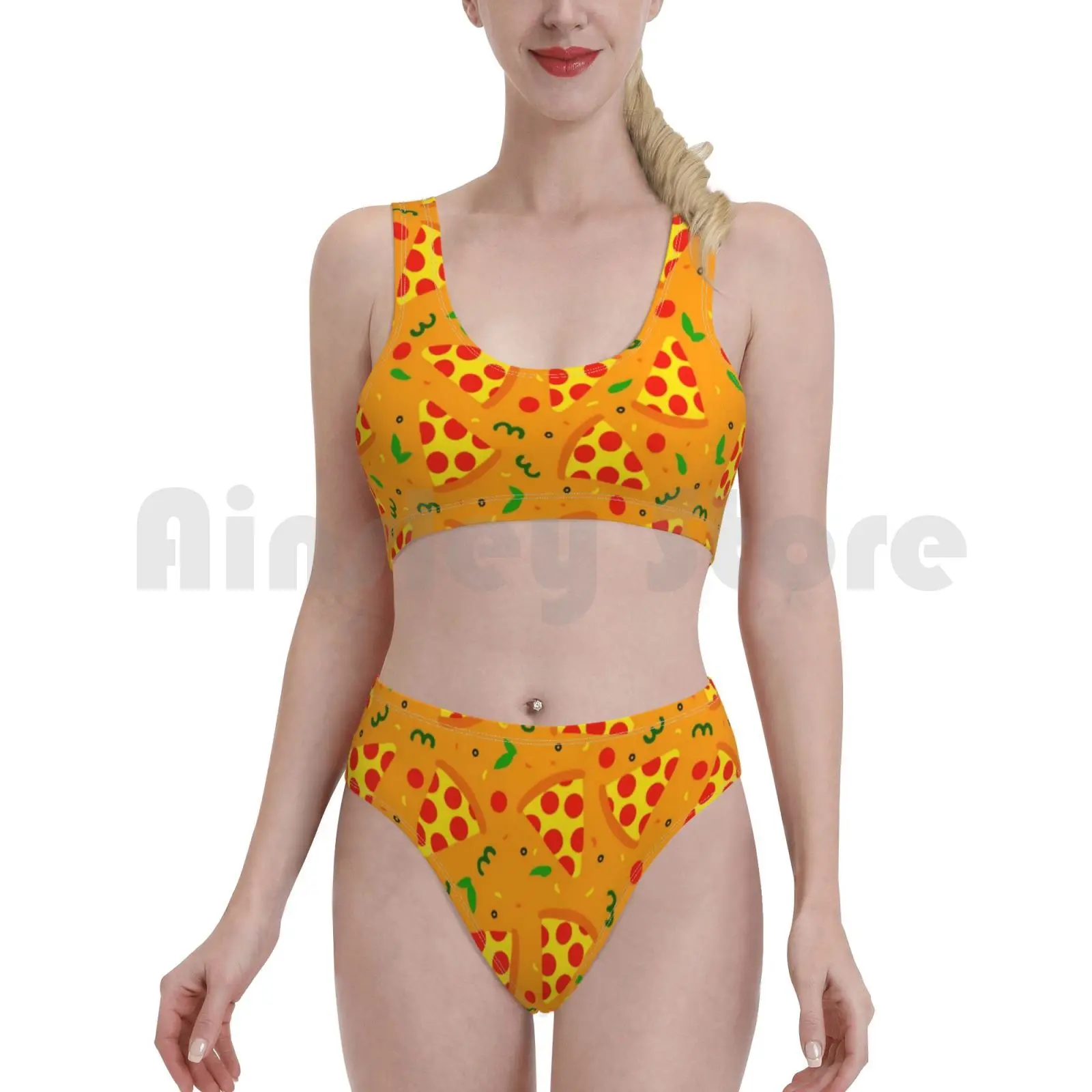 Купальник для пиццы бикини с высокой талией пицца перец оливки сыр фаст-фуд