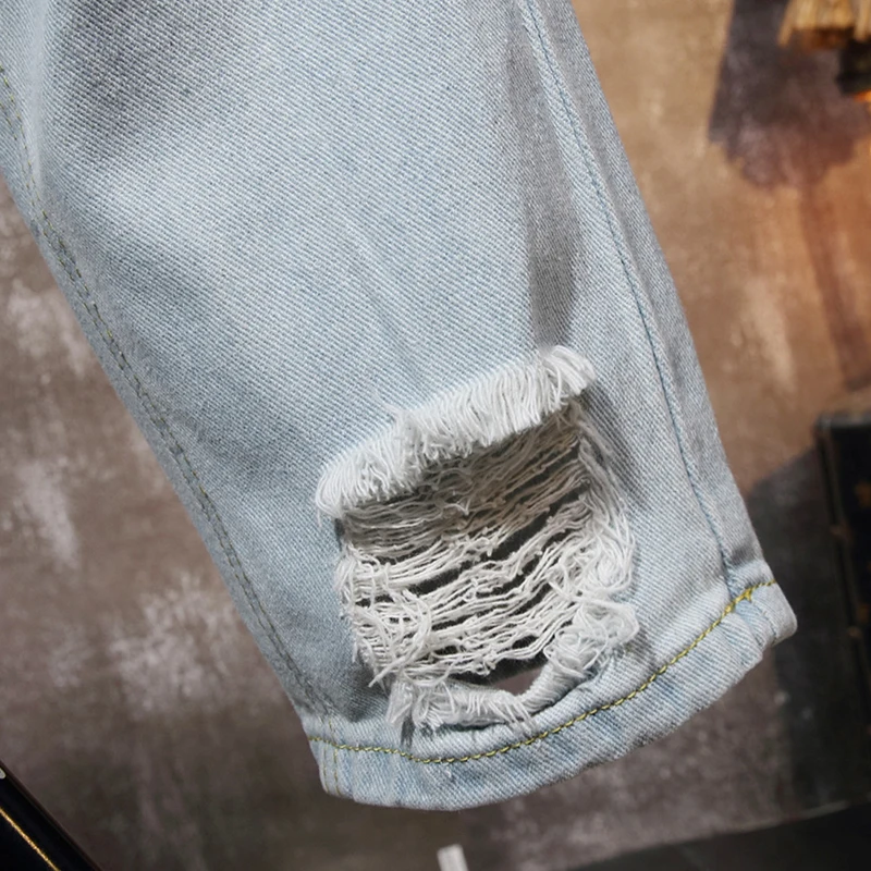 Мужские джинсы повседневные плиссированные штаны с дырками мужские европейские