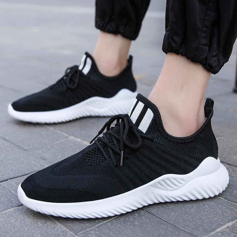 

Новинка лета 2021, летающие тканые дышащие мужские повседневные туфли, удобные кроссовки для бега, модные туристические корейские однотонные...