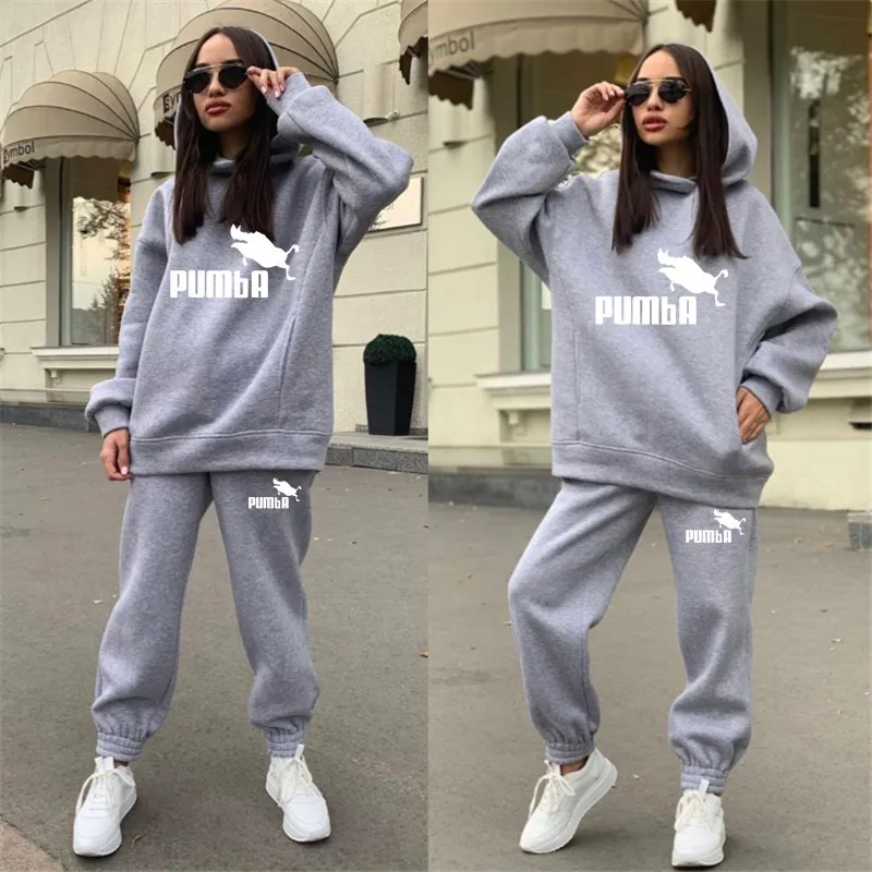 

Hoodie 2 Pieces Set Women Autumn Solid Oversized Sweatshirt Set Casual Long Sleeve Fleece Tops Long Pants Tracksuit Suit Outfits