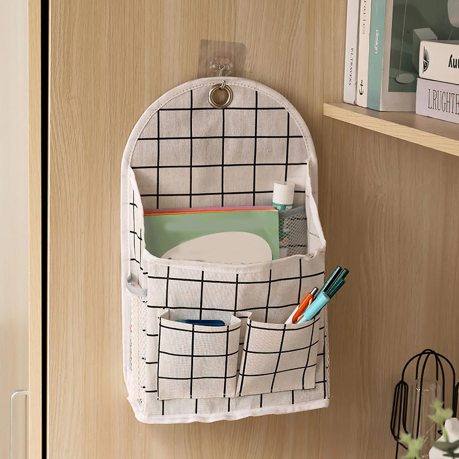 

1PC Hanging Storage Bag Lattice Closet Storage Organizer Dorm Room Phone Book Magazine Storage Bag Holder With Hook Pocket