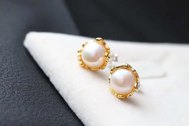 

Hand-set natural pearl silver earrings women's hypoallergenic s925 sterling silver earrings