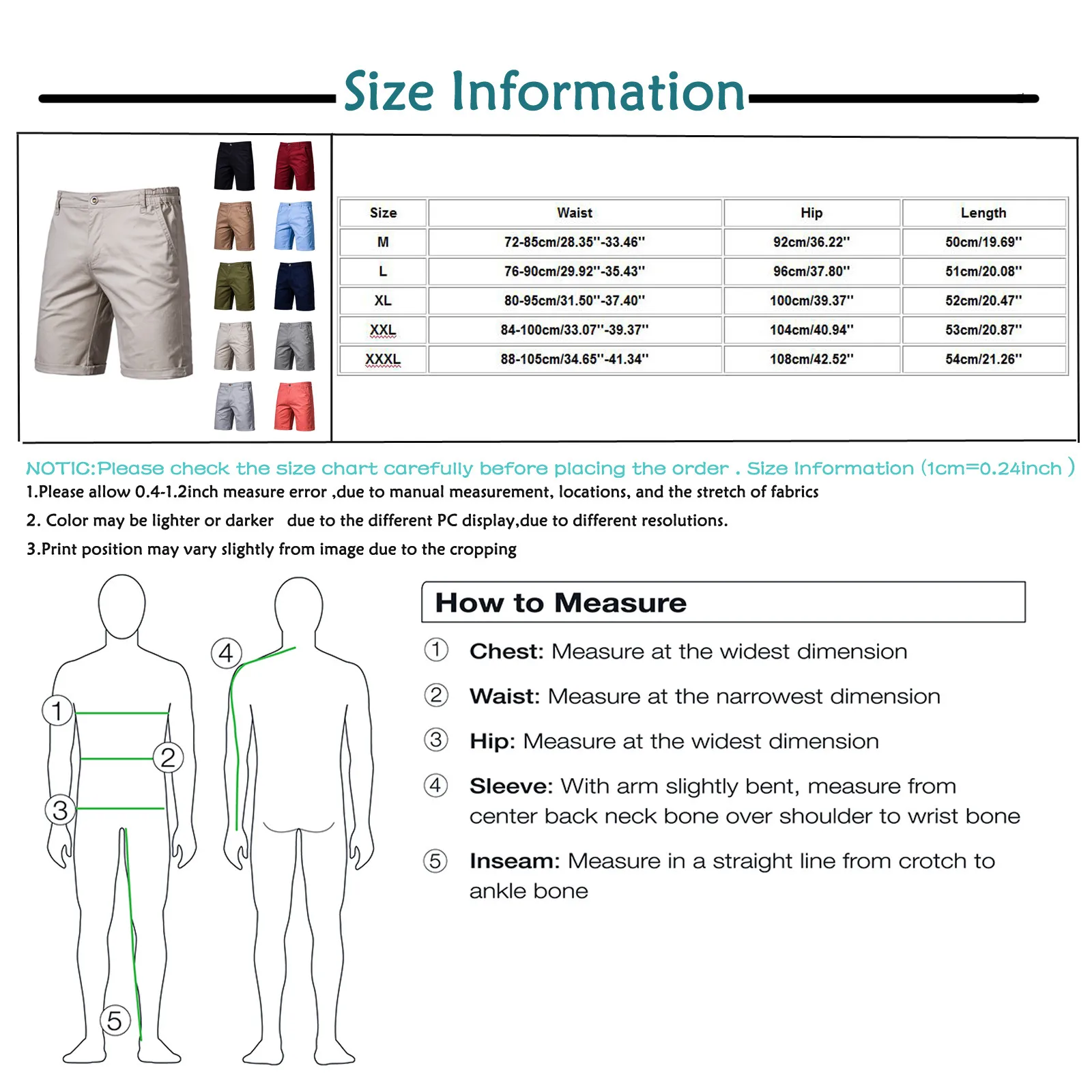 

2021 New Summer Hawaiian vacation beach shorts Men's Casual Pure Color Outdoors Pocket Beach Work Trouser Cargo Shorts Pant