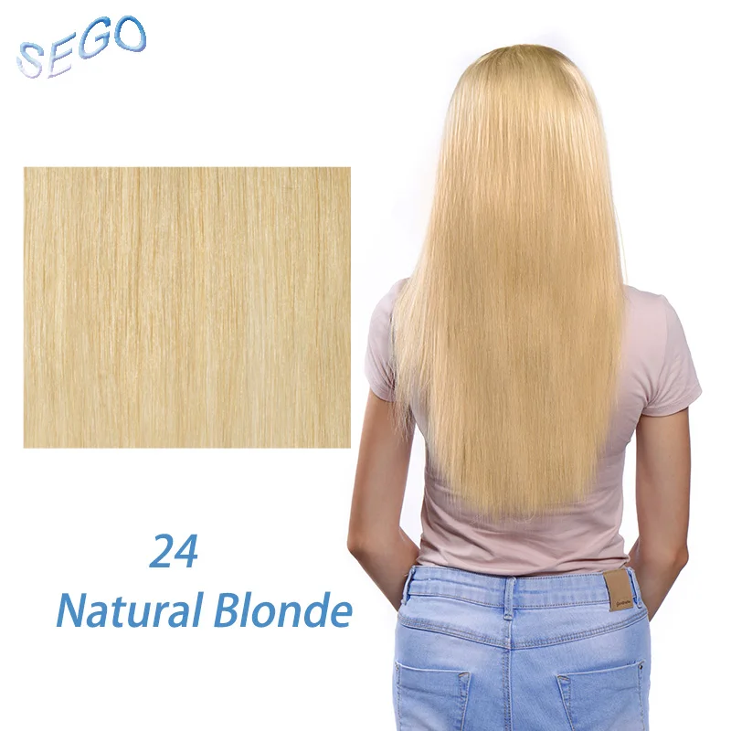 #24 SEGO 1"-22" 70 г Прямой зажим синтетических Пряди человеческих волос для наращивания фабричного производства-Реми 7 шт./компл. бразильский волос чистый и фортепиано Цвет - Цвет: #24