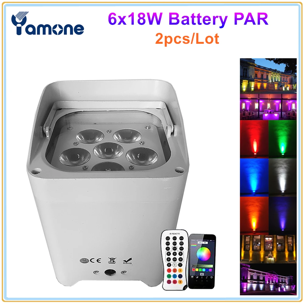 

2x хорошее качество 6X18 Вт RGBWA + UV 6в1 беспроводной DMX Wi-Fi пульт дистанционного управления интеллектуальная свободная батарея просветление для ...