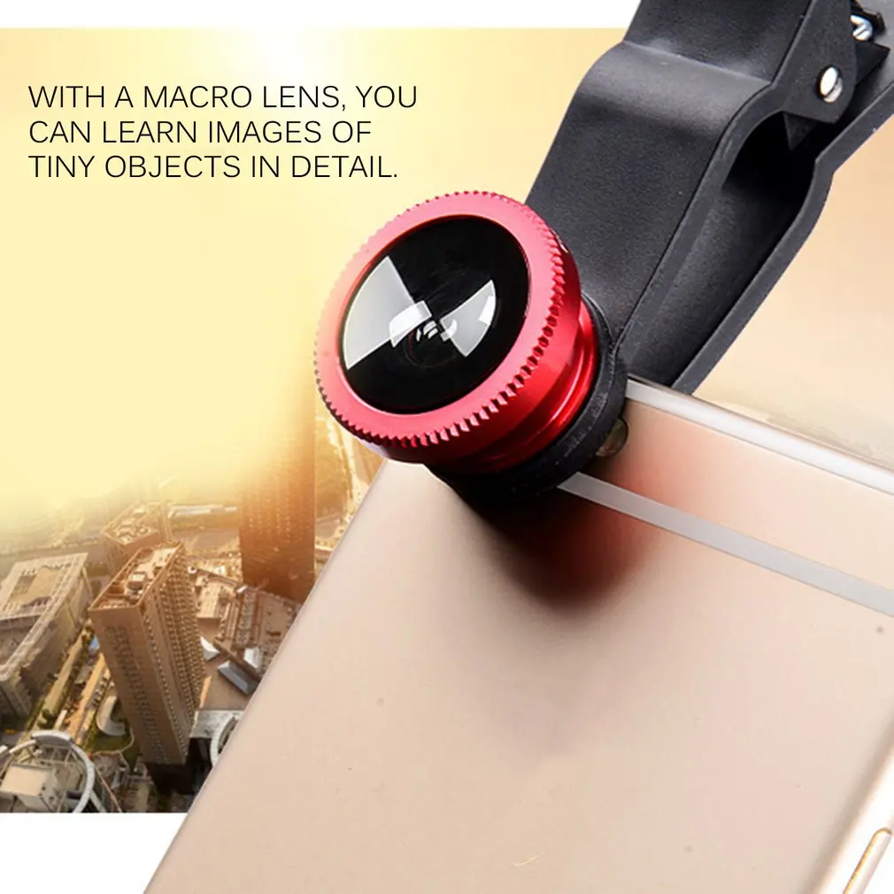 

Mobile Phone Camera Lens Kit Fish Eye Lens + 2 in1 Macro Lens& Super Wide Angle Lens with Black Universal Phone Clip