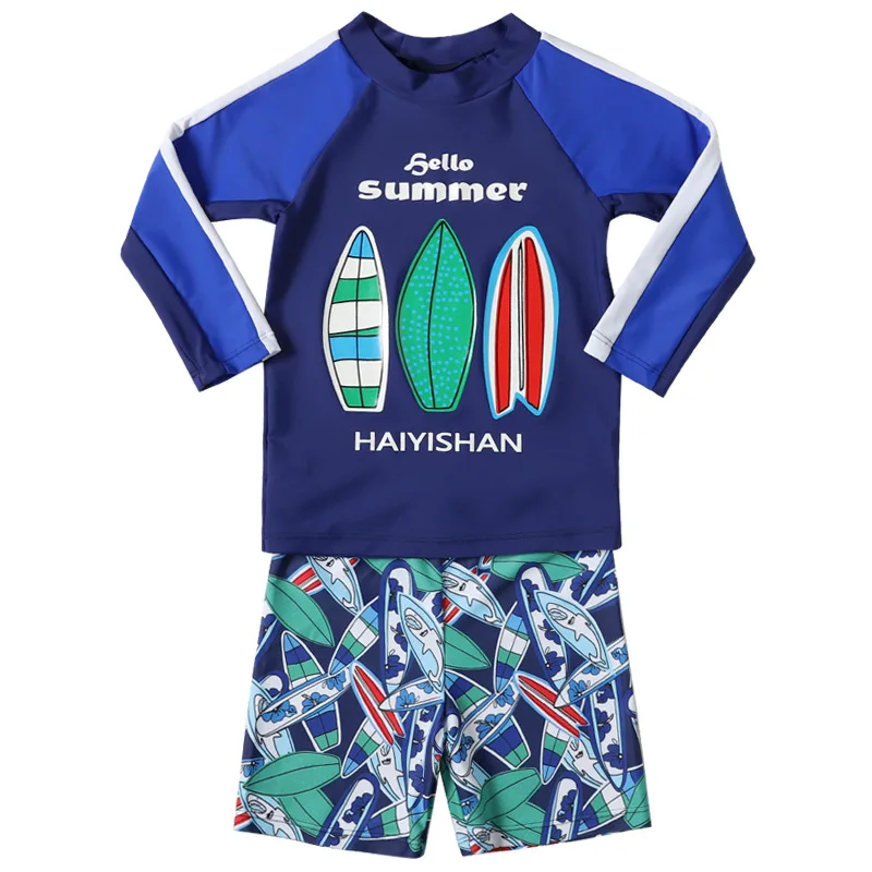 Rashguard/комплект из двух предметов для мальчиков, UPF50, с длинным рукавом для плавания, костюм для мальчиков, купальный костюм, детская защита от ультрафиолета, детский купальник - Цвет: 9310