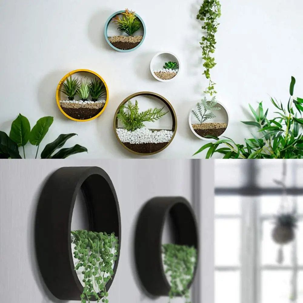 

Modern Succulent Wall Planters Set Glass Flower Pot Air Plant Stand Round Metal Hanging Wall Vase Home Decor 3 Artificial Plants