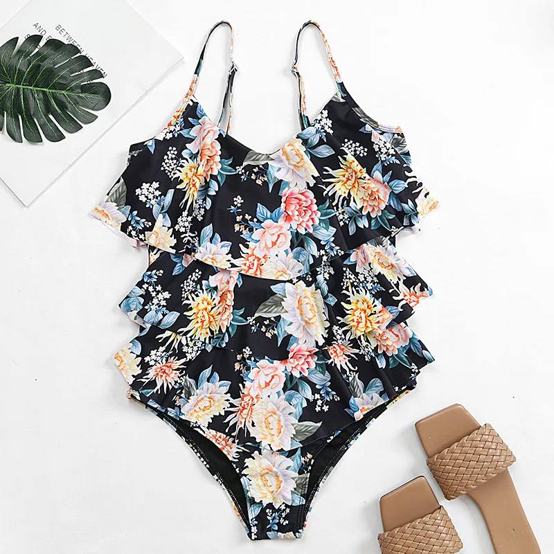

Women Solid Spaghetti Straps One Piece Bikinis Summer Fashion Print Bodysuits Biquinis Push Up Swimming Bathing Suit Beach 2021