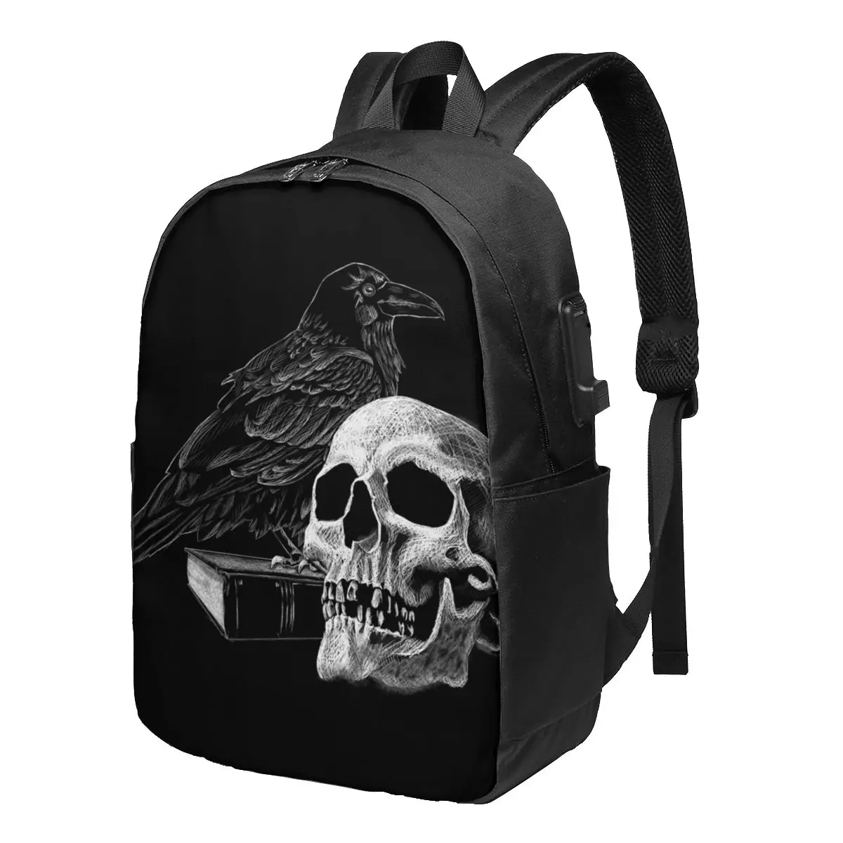 

Quoth Ворон с черепом рюкзаки Хэллоуин ужас жуткий зарядка USB треккинг туристический рюкзак большие эстетические сумки